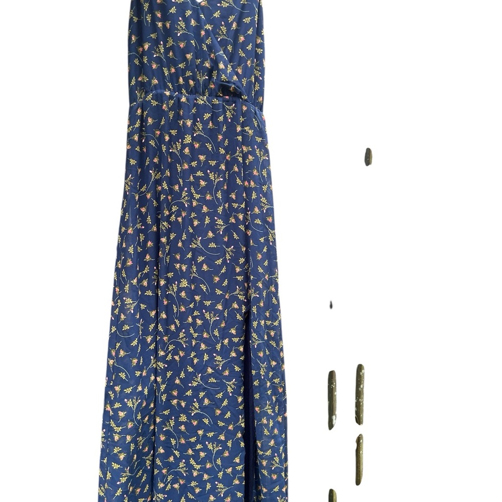 Lauren Conrad Blue Maxi Dress with Yellow Floral Print festival boho size xx
